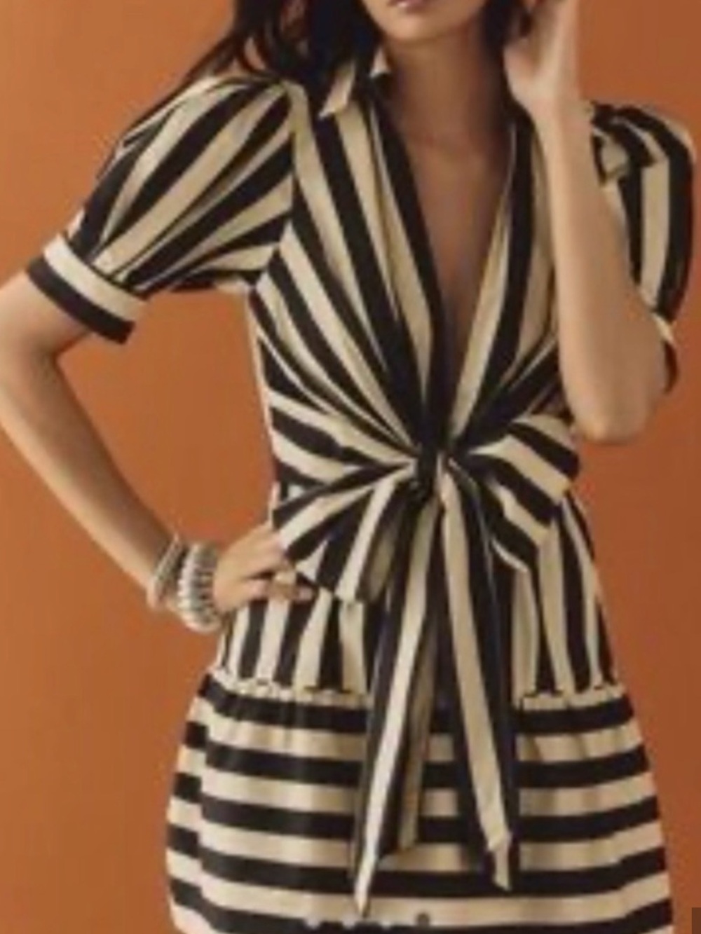 FARM Rio Noir Striped Tie-Waist Ruffle Dress, Size XL - Picture 3 of 3